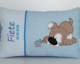 Personalized pillow, kindergarten, birth gift, pillow with name, name pillow dog and snail & name and date of birth 20 x 30 cm