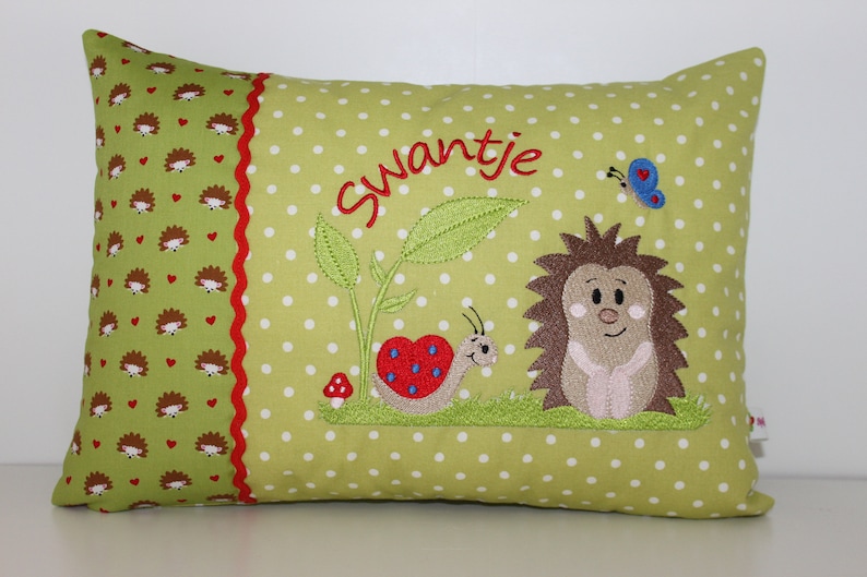 Personalized pillow, kindergarten, birth gift, pillow with name, name pillow hedgehog and snail & child's name 25 x 35 cm image 2