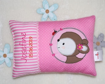 Personalized pillow, kindergarten, birth gift, pillow with name, name pillow-deer-name & date of birth-25 x 35 cm-cover/insert