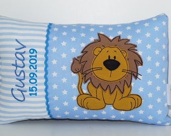 Personalized pillow, name pillow, pillow with name, cuddly pillow, gift for birth - Lion Lars - name & date of birth - 20 x 30 cm