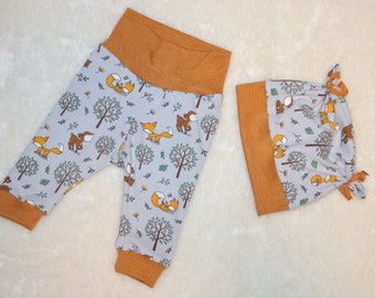 Newborn, Reborn, baby leggings and hat size 56, jersey light grey deer - fox, birth gift, baby shower, homecoming outfit, one-piece