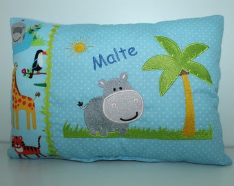 Personalized pillow, nursery, birth gift, pillow with name, name pillow - Little hippo & name