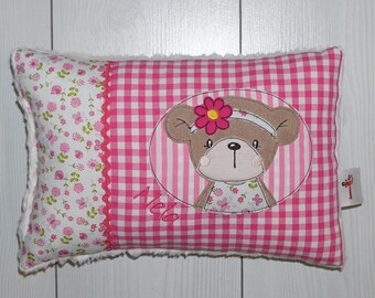 Personalized pillow, kindergarten, birth gift, pillow with name, name pillow - button spring bear and name 20 x 30 cm
