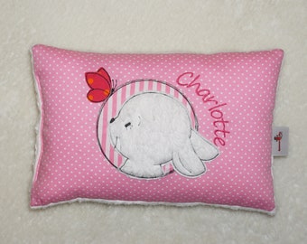 Personalized pillow, kindergarten, birth gift, pillow with name, name pillow - button rabbit & butterfly and name of the child