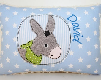 Personalized pillow, name pillow, pillow with name and cute donkey, 20 x 30 cm