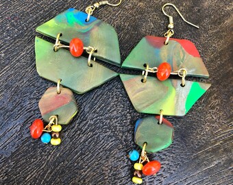 polymer clay earrings in molten rock