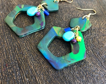 polymer clay earrings in green dreams