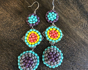 Beaded circle drop earrings in multicolor