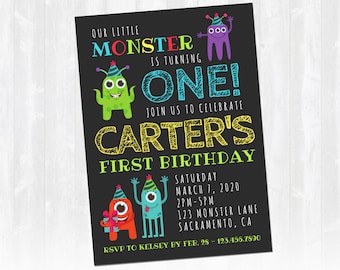 Monster Birthday Invitation, Little Monster Birthday Invitation, Boy Birthday Invitation, Digital Printable Invitation