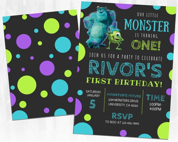 Monsters Inc invitation, Sully and Mike, Monsters University, Monster Birthday Invitation, Little Monster Birthday Invitation
