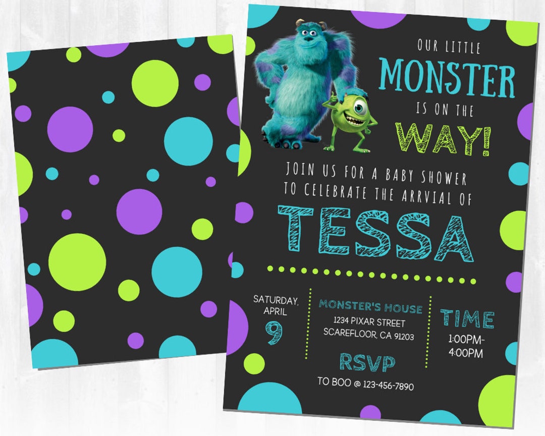 Monsters Inc Invitation, Sully and Mike, Baby Shower, Monster Baby