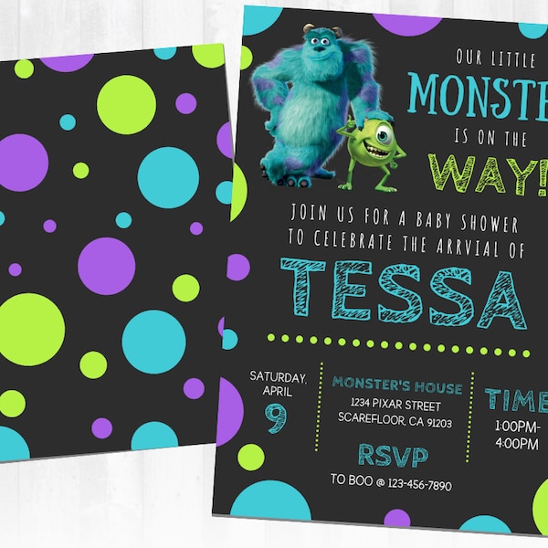 Приглашение Monsters Inc, Салли и Майк, Baby Shower, Monster Baby Shower Invitation, Little Monster Baby Shower Приглашение