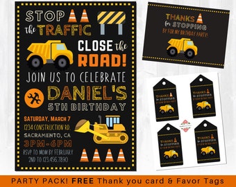 Construction Party Invitation - Construction Birthday Invitation - Construction Invitation - Construction birthday - Party Pack FREE!