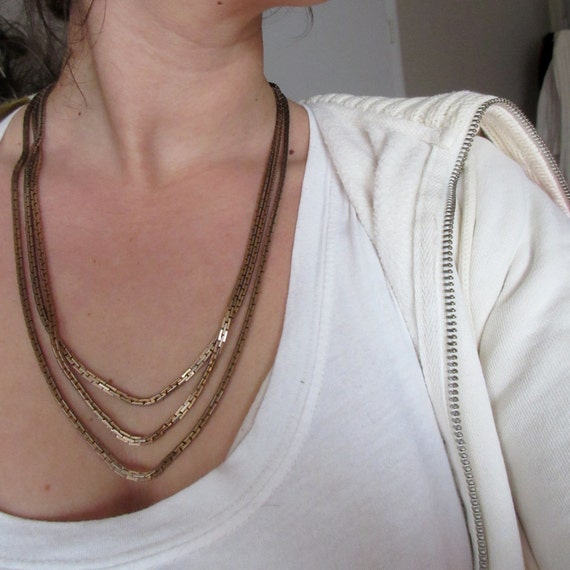 Gorgeous Vintage Triple strand gold chain - image 1