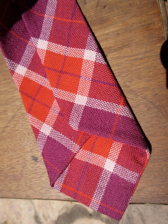 Vintage plaid tie red burgundy wool tartan, Vinta… - image 4