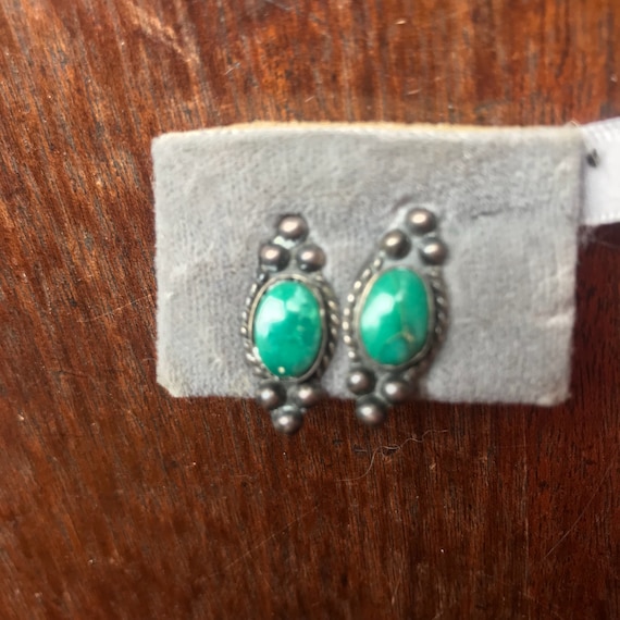 Green turquoise 925 1940s screwback earrings - image 1