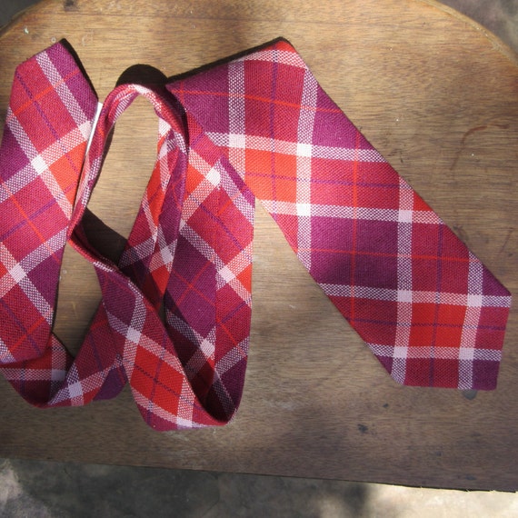 Vintage plaid tie red burgundy wool tartan, Vinta… - image 2