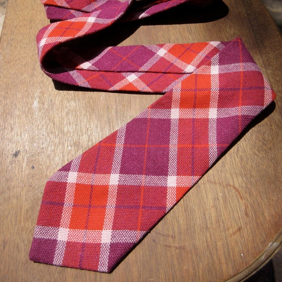 Vintage plaid tie red burgundy wool tartan, Vinta… - image 1