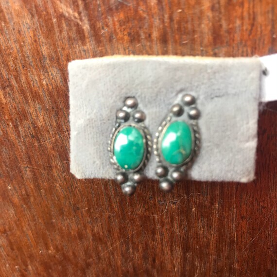 Green turquoise 925 1940s screwback earrings - image 2