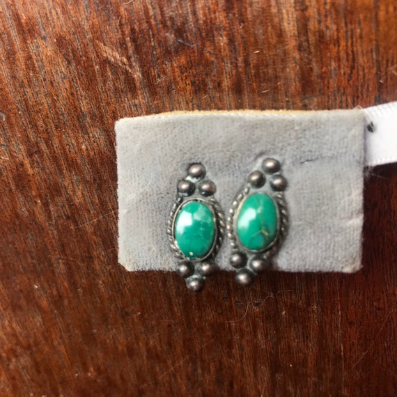 Green turquoise 925 1940s screwback earrings - image 6