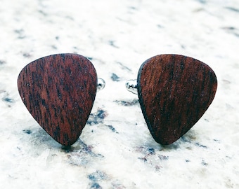 Guitar cuff links, guitar pick cuff links, music cuff links, minimalist cuff links, wood cuff links, valentines gift for him, free shipping