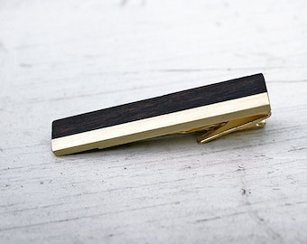 Brass and wood tie clip, brass tie clip, wood tie clip, brass tie bar, wood tie bar, minimalist tie clip, christmas gift, 5th anniversary