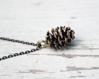 Alder pine cone necklace, real alder cone necklace, gold pine cone necklace, real cone necklace, alder cone necklace, christmas gift for her