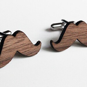 Moustache cuff links, movember cuff links, wood cuff links, Christmas gift, groomsmen gift, 5th anniversary gift, wood wedding, gift for him image 1