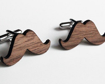 Moustache cuff links, movember cuff links, wood cuff links, Christmas gift, groomsmen gift, 5th anniversary gift, wood wedding, gift for him