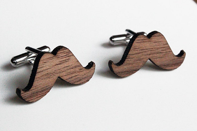 Moustache cuff links, movember cuff links, wood cuff links, Christmas gift, groomsmen gift, 5th anniversary gift, wood wedding, gift for him image 1