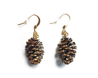 Alder pine cone earrings, real alder cone earrings, gold cone earrings, natural earrings, mothers day gift, 5th anniversary, Christmas gift