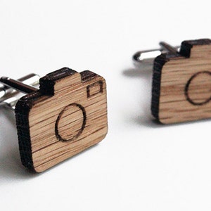 Camera cuff links, wood camera cuff links, photo cuff links, photography cuff links, wood cuff links, christmas gift, groomsmen gift image 1