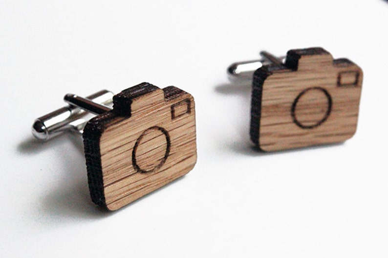 Camera cuff links, wood camera cuff links, photo cuff links, photography cuff links, wood cuff links, christmas gift, groomsmen gift image 1