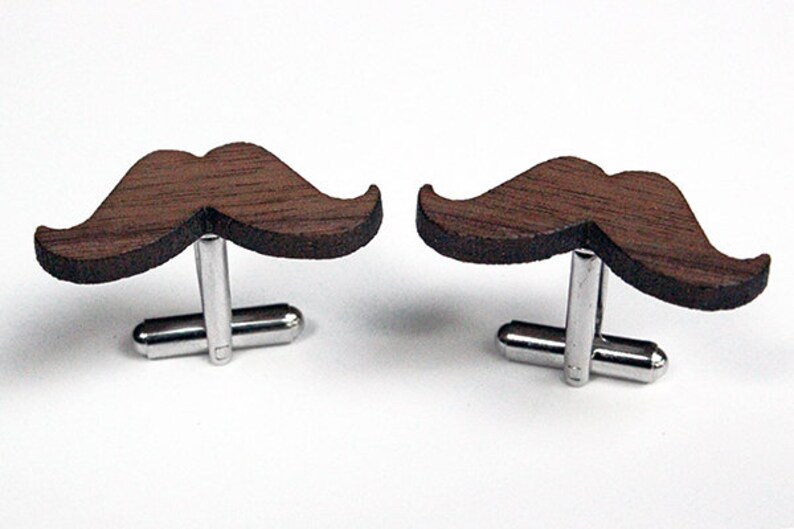 Moustache cuff links, movember cuff links, wood cuff links, Christmas gift, groomsmen gift, 5th anniversary gift, wood wedding, gift for him image 3