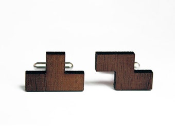 Tetris Wood Cuff Links, wood cuff links, geek cuff links, geeky cufflinks, 80s cufflinks, retro cuff links, christmas gift for him, birthday