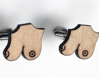 Breasts cuff Links, Boob cuff links, novelty cuff links, laser cut boobs, laser cut wood cuff links, gift for him, birthday, bachelor gift