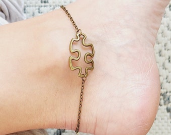 Bronze Puzzle Anklet | Jigsaw Puzzle Anklet | Friendship Anklet | Summer Beach Jewelry | Anklets For Women