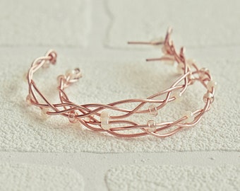 Rose Gold Hoop Earrings | Wire Wrapped Jewelry | Braided Earrings | Handcrafted Jewelry | Wedding Earrings | Artisan Jewelry