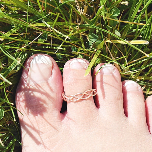 Rose Gold Toe Ring | Braided Toe Ring | Wire Wrapped Ring | Beach Toe Ring | Adjustable Toe Ring | Artisan Rings