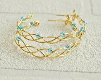 Gold Hoop Earrings | Wire Wrapped Jewelry | Braided Earrings | Handcrafted Jewelry | Wedding Earrings | Artisan Jewelry