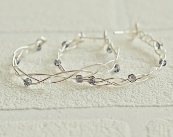 Silver Hoop Earrings | Wire Wrapped Jewelry | Braided Earrings | Handcrafted Jewelry | Wedding Earrings | Artisan Jewelry