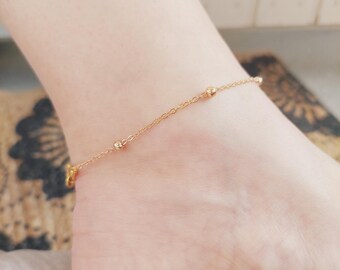 Gold Beaded Anklet | Thin Gold Chain Ankle Bracelet | Simple & Elegant Jewelry | Handmade Minimalist Anklet | Gift for Women
