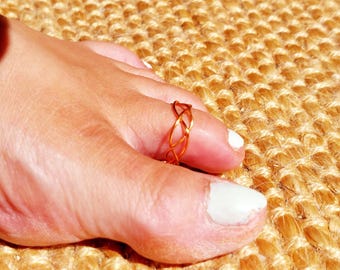 Bare Copper Toe Ring | Rustic Braided Wire Ring | Handmade Foot Jewelry | Adjustable Natural Toe Ring | Boho Summer Style
