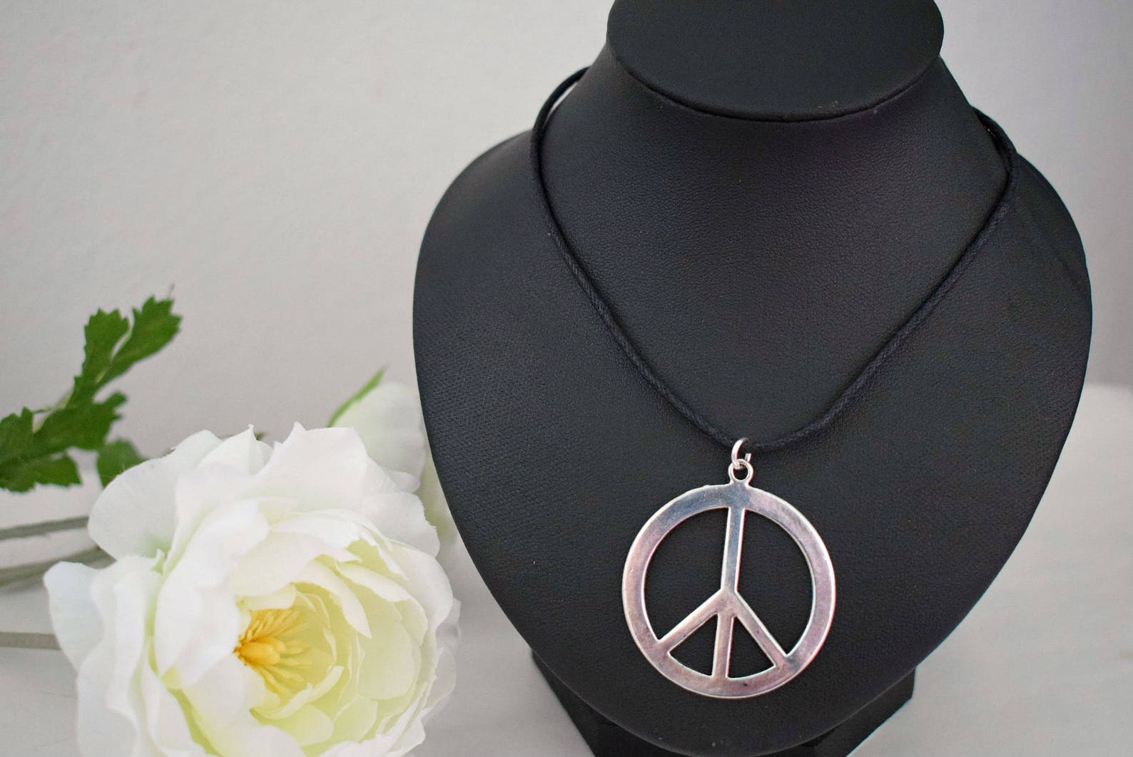 Silver Peace Necklace Large Peace Necklace Adjustable Cord Etsy