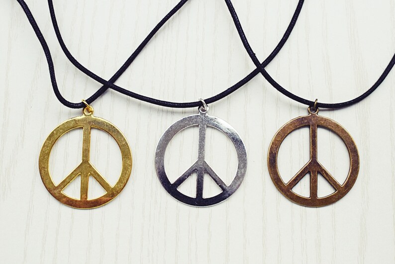 Gold Peace Necklace Large Peace Necklace Adjustable Cord Etsy