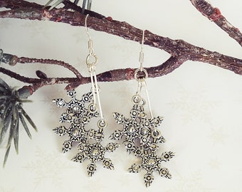 Silver Snowflake Earrings | Dangle Earrings | Snowflake Jewelry | Winter Earrings | Winter Birthday Gift | Winter Gift For Her