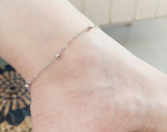 Silver Beaded Anklet | Thin Silver Chain Ankle Bracelet | Everyday Jewelry | Trendy Accessory | Gift for Her