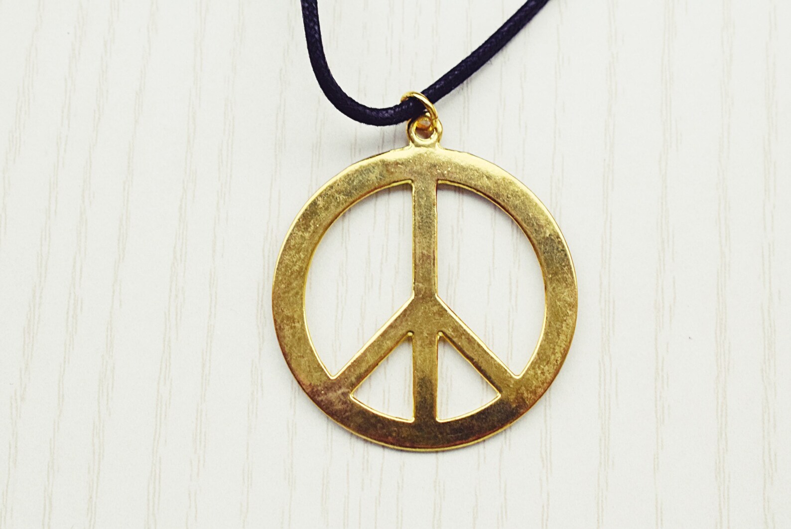 Gold Peace Necklace Large Peace Necklace Adjustable Cord Etsy