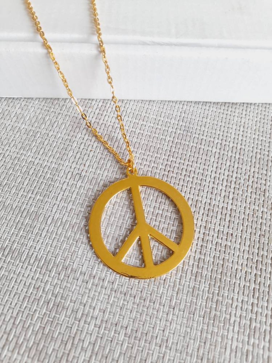 Gold Peace Necklace Large Peace Necklace Adjustable Cord Etsy