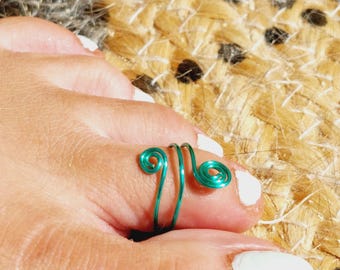Adjustable Seafoam Green Toe Ring | Spriral Wire Wrapped Toe Ring | Tarnish Free Boho Jewelry